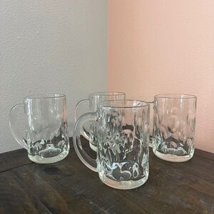 Anchor Hocking Vintage Clear Glass Thumbprint Dimple Rootbeer/Beer Mugs_Set of 4
